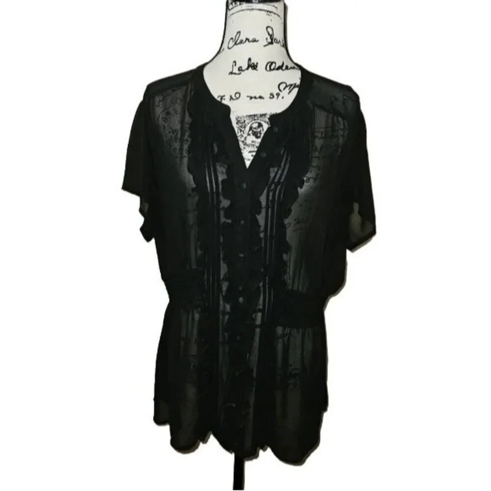Torrid Georgette Black Ruffle Sheer Blouse - Picture 5 of 8
